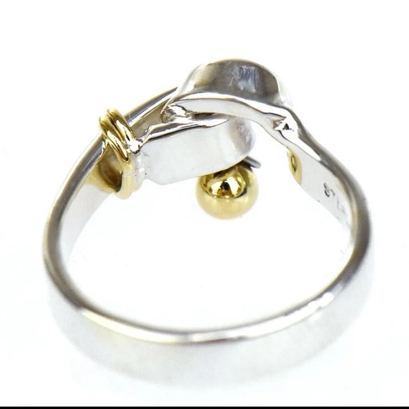 Tiffany & Co 925 Sterling Silver & 18k Gold Hook Eye Ring Size 4 - Picture 4 of 9